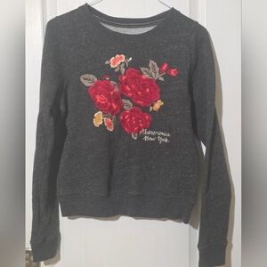 Abercrombie & Fitch Black Sweater with Red Floral Design